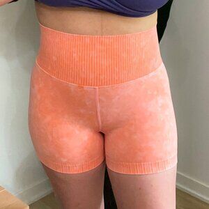 Washed Ribbed Biker Shorts | Coral